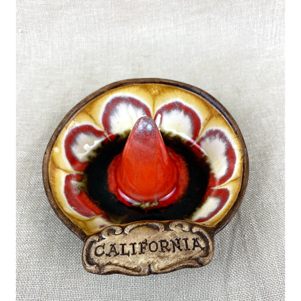 Treasure Craft Pottery Orange Lava Glaze Ashtray Trinket Sombrero California